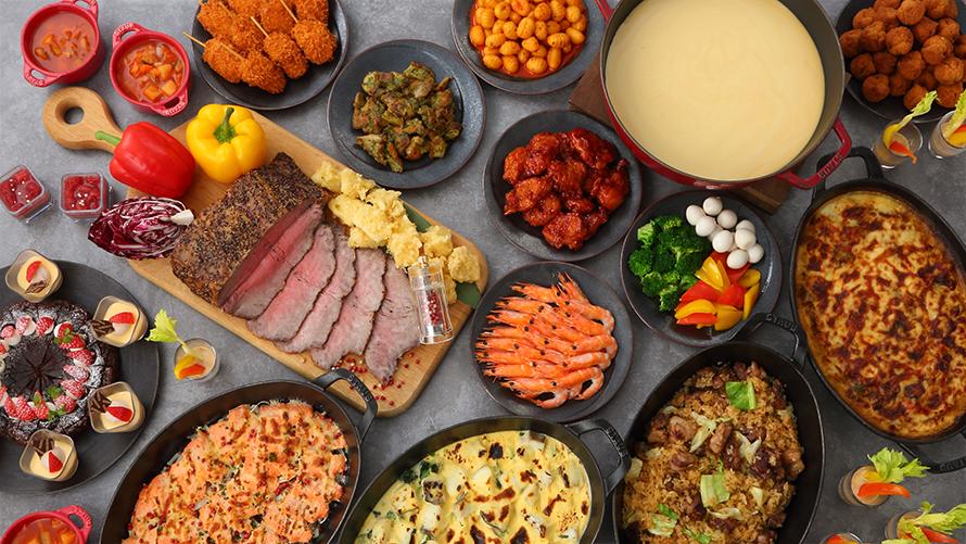 とろけるチーズフォンデュと冬の味覚が並んでいる