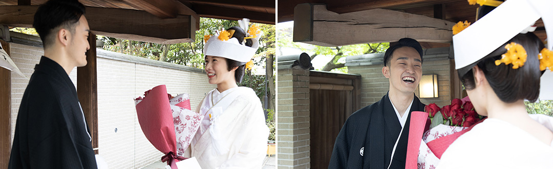 撮影後はご新郎さまご新婦さまへ花束のサプライズ。