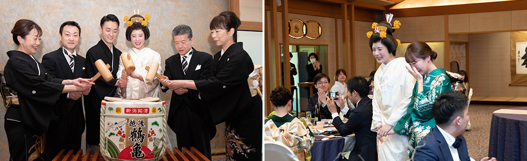 おふたりの好きな和小物や季節のお花で彩られた会場には、笑い声が絶えませんでした。