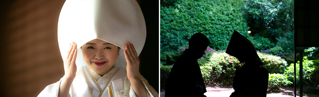 宮大工の匠の意匠が光る風情溢れる館内での撮影は有栖川清水ならではの素敵な一枚に。