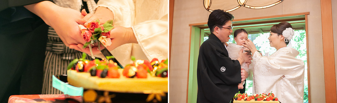 有栖川清水謹製の芋ようかんでのファーストバイトは健やかに大きくなりますように…と願いを込めて。