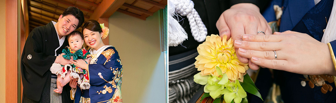 お子さまとの笑顔の素敵なショットには、「家族」として歩み始めた喜びがあふれています。