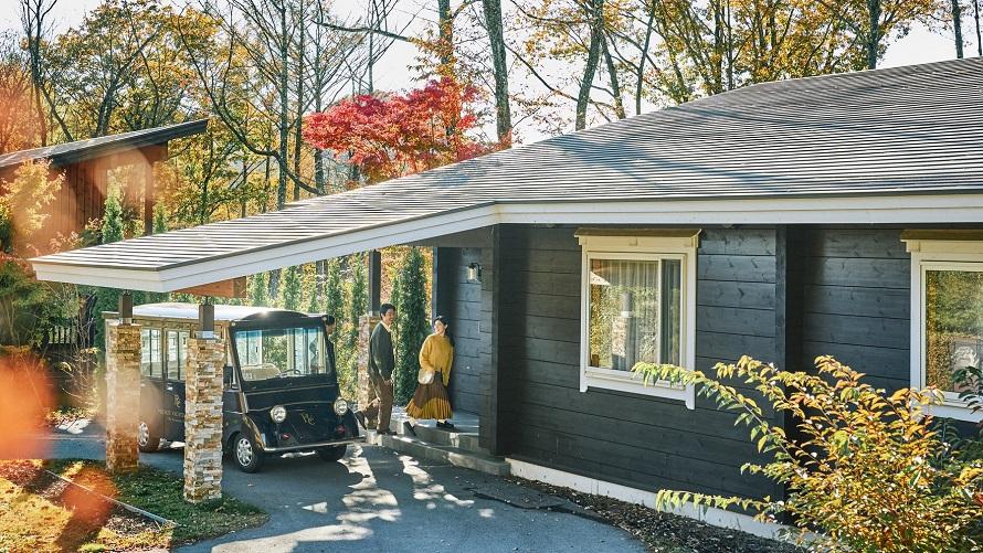 自然が近い一棟建てのヴィラのお部屋へは電気カートで送迎します