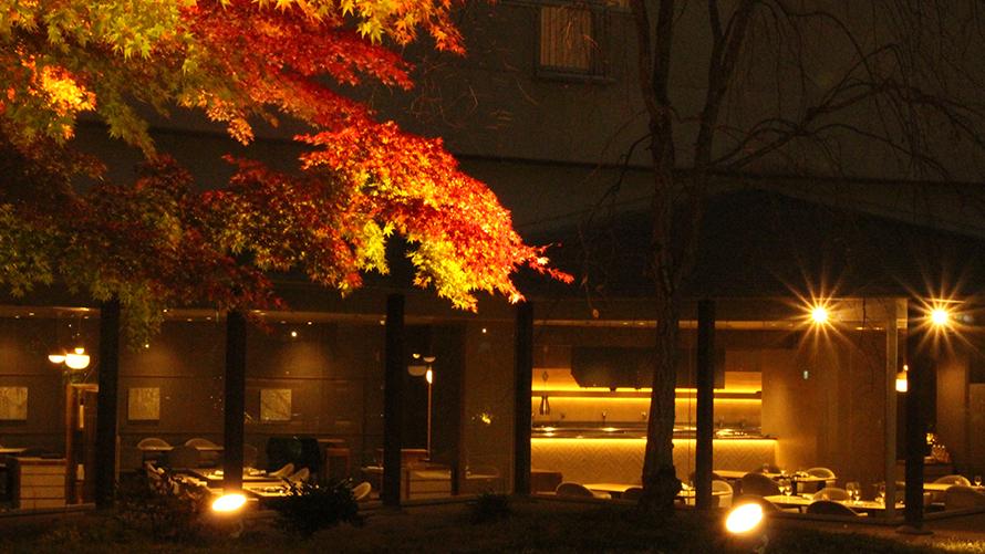 中庭の紅葉にうっとり、特別なディナータイムに