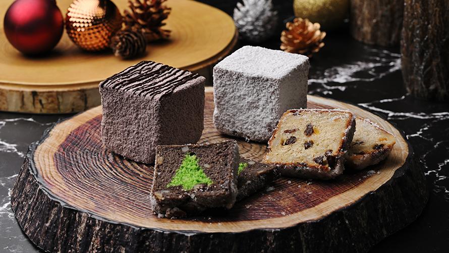 ドイツ伝統のクリスマス菓子2種は、クラシックシュトーレンとピスタチオで描かれたクリスマスツリーが現れるショコラシュトレーンです。