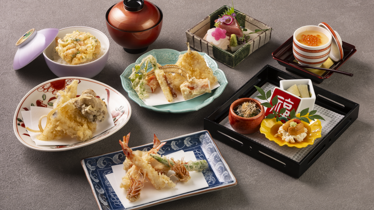 グランドプリンスホテル高輪 1Fにあるレストラン、天婦羅 若竹の特別ディナーコース料理。