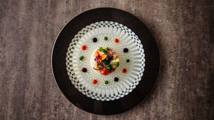 ゆり根のムース 魚介と野菜の菜園風