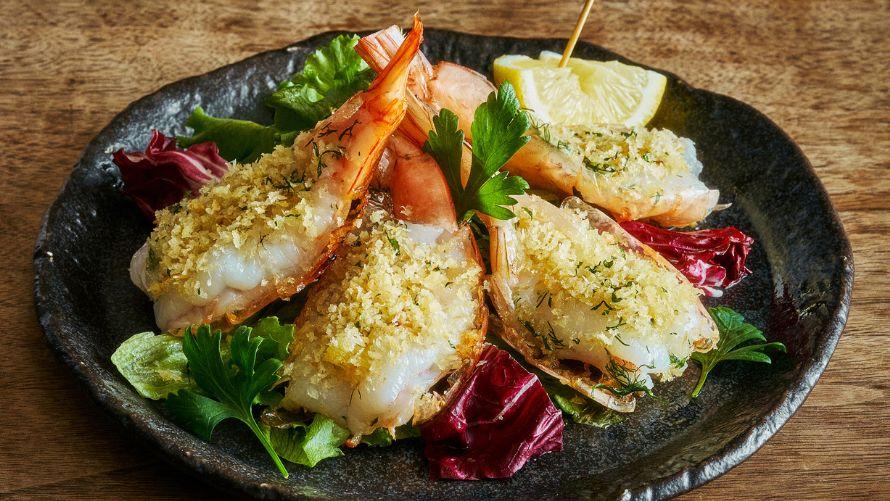 炙り海老の香草パン粉焼き