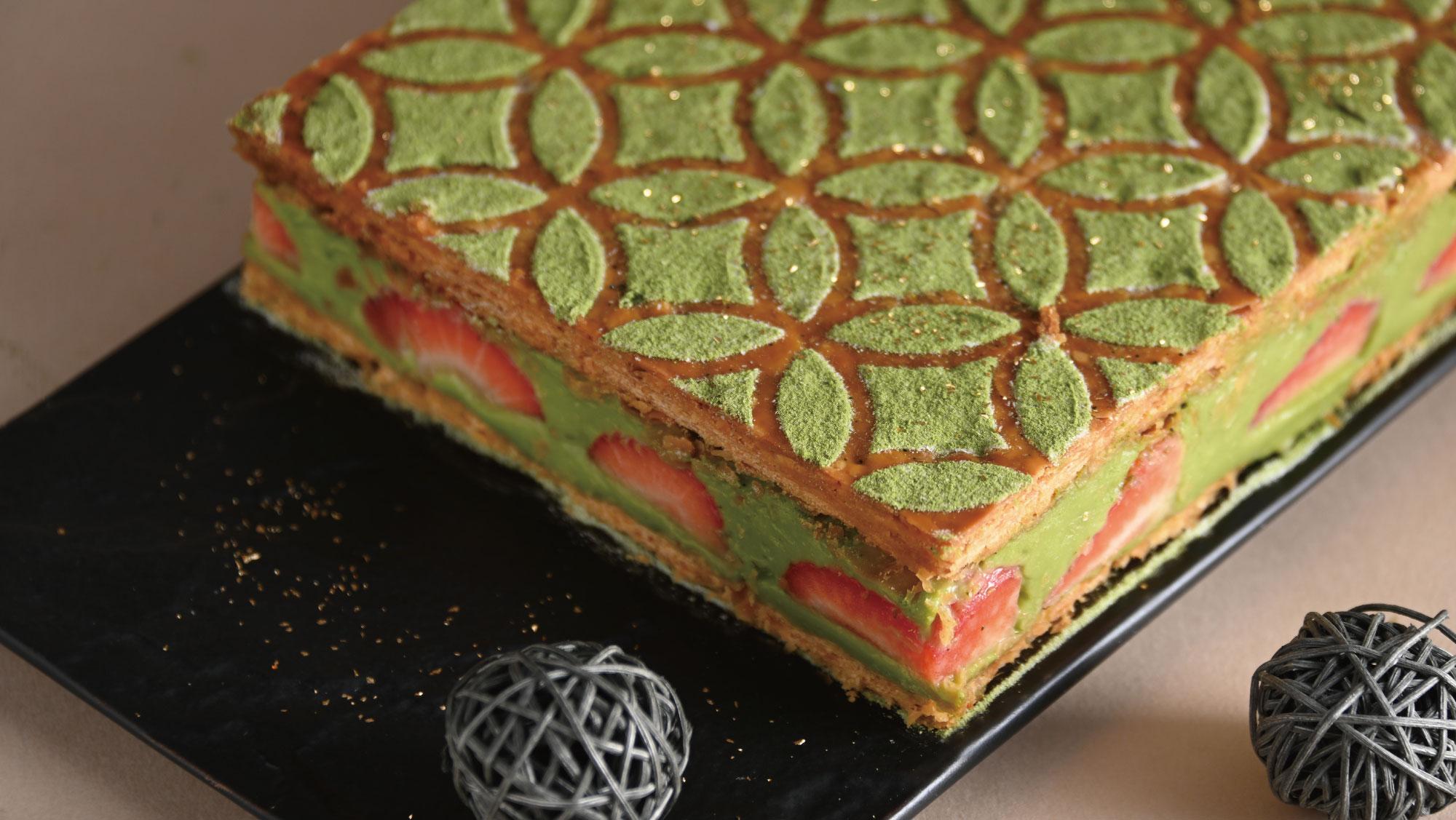 抹茶といちごのミルフィーユ