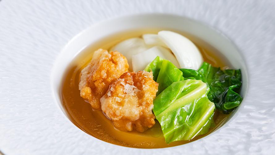 春キャベツと海老進丈和風スープ