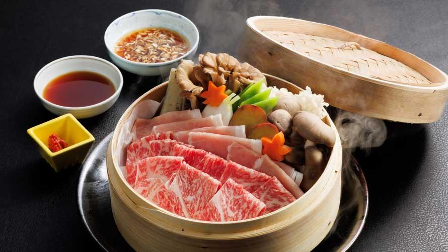 信州プレミアム牛肉・信州太郎ぽーくときのこのせいろ蒸しコース