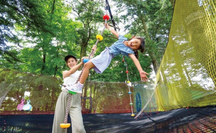 軽井沢の森で過ごす家族