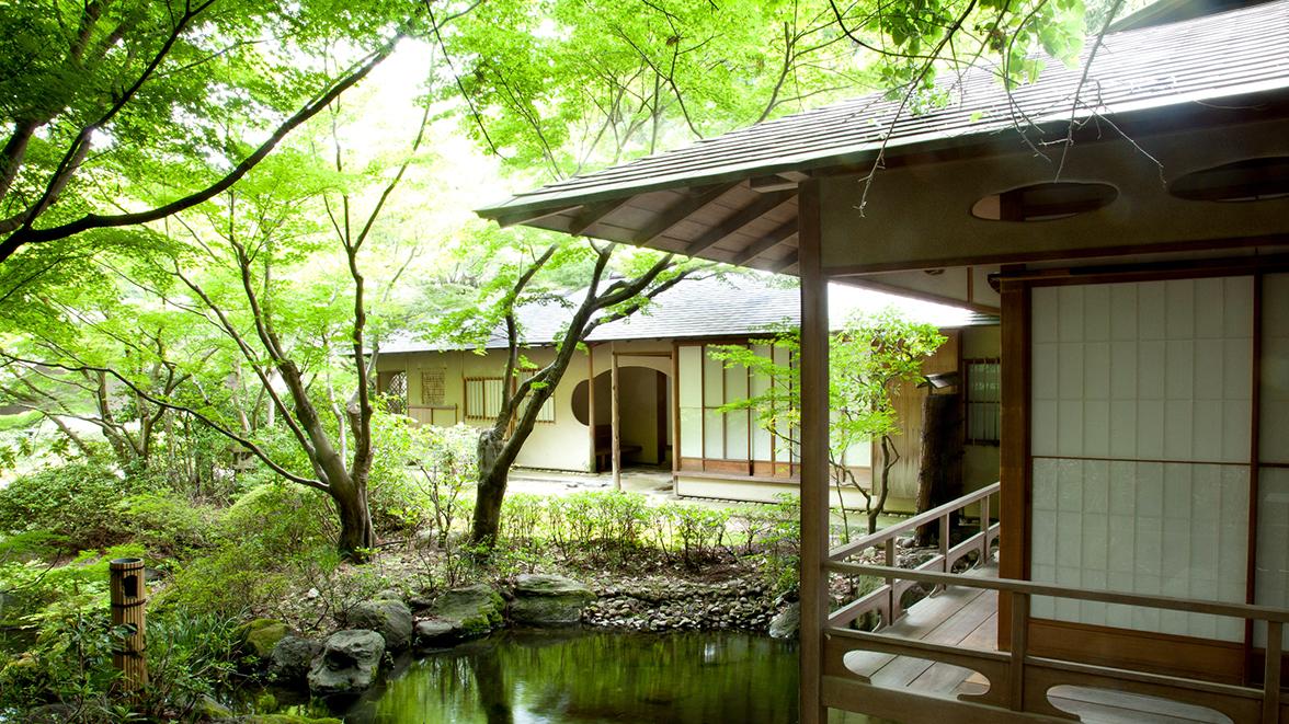 日本庭園に建つ数寄屋造りの茶寮