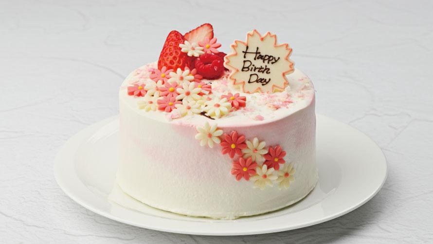 いと桜が舞い散る、お祝いケーキ付き。ご利用人数に合わせたホールケーキをご用意いたします。※写真は3～4名さまご利用・直径約12㎝イメージ
