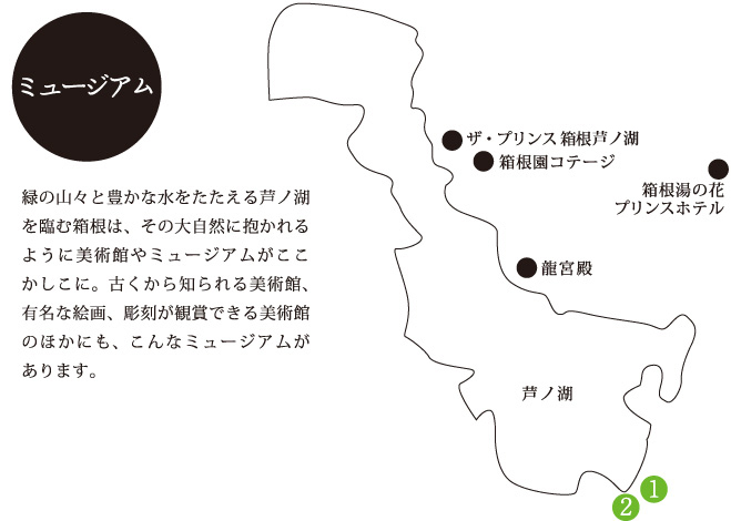 緑の山々と豊かな水をたたえる芦ノ湖を臨む箱根は、その大自然に抱かれるように美術館やミュージアムがここかしこに。古くから知られる美術館、有名な絵画、彫刻が観賞できる美術館のほかにも、こんなミュージアムがあります。