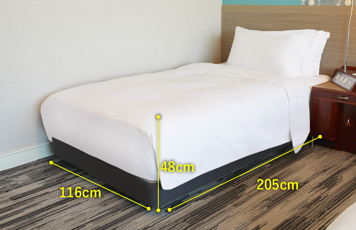 ベッドサイズ　縦幅205センチメートル　横幅116センチメートル　高さ48センチメートル