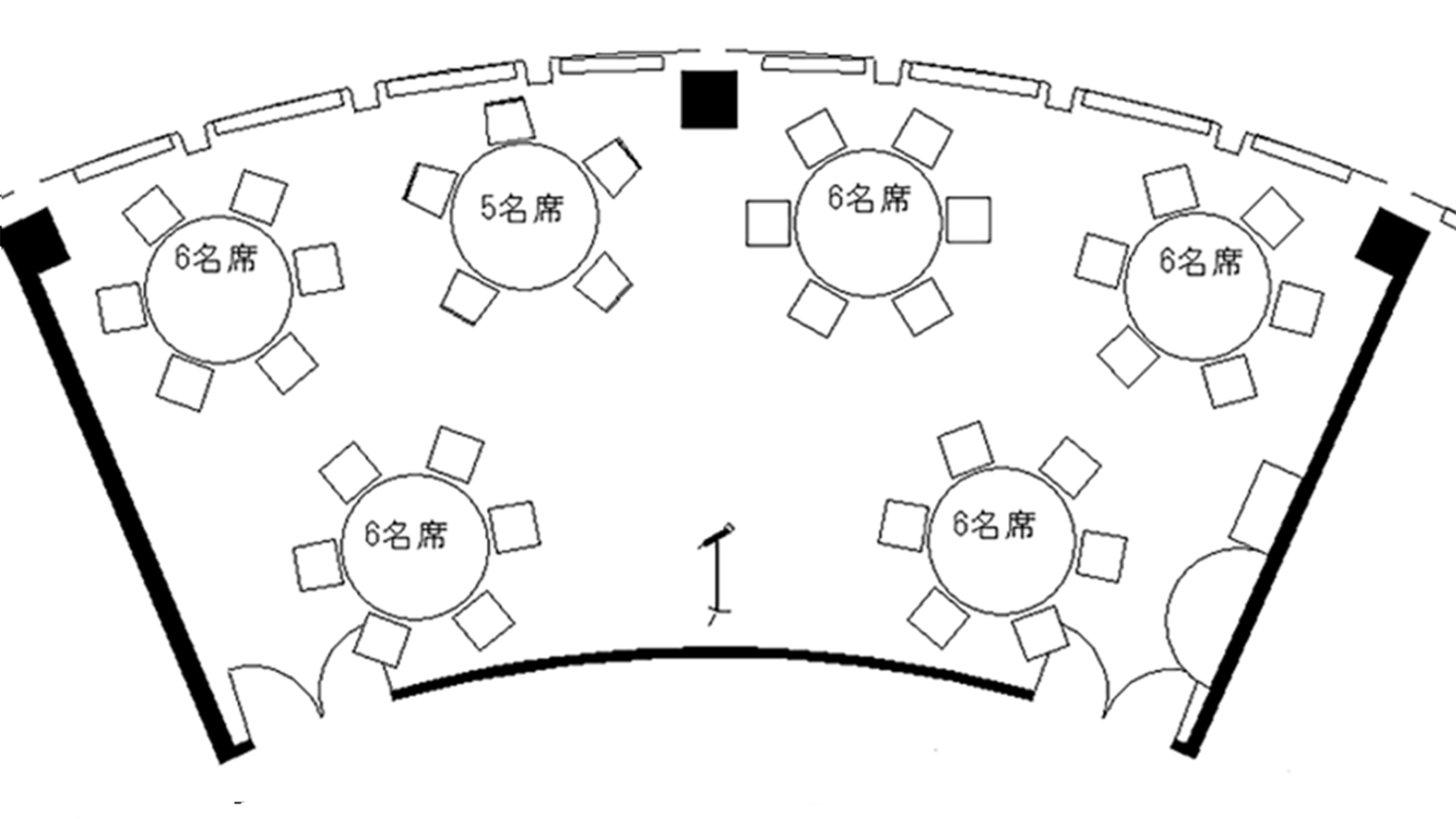 スカイルームハマナス　6卓 35名 コース料理レイアウト