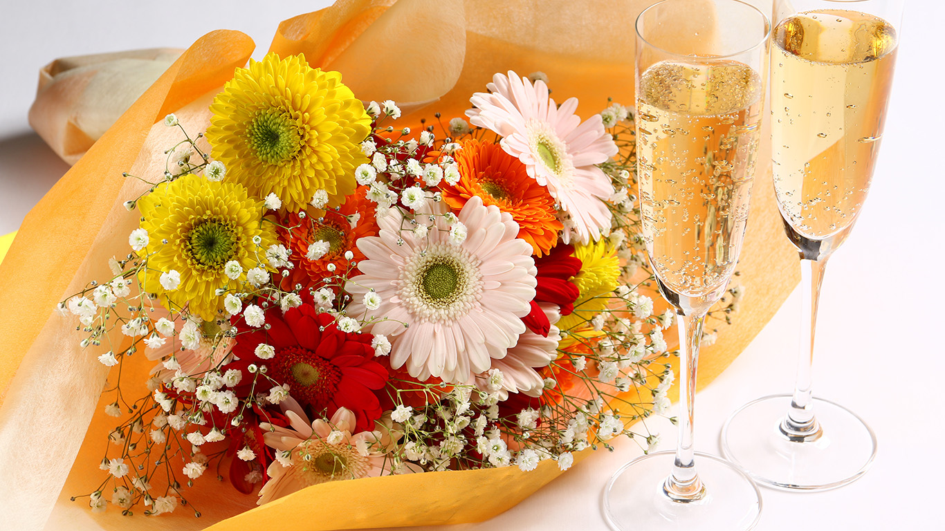 【卒業・入学・歓送迎会】希望～KIBOU～《ガーベラ花束・グラスシャンパン付き》