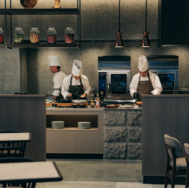 ライブキッチンでの出来立て料理