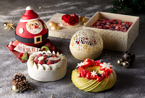 サンタクロースのケーキなどクリスマスケーキの集合