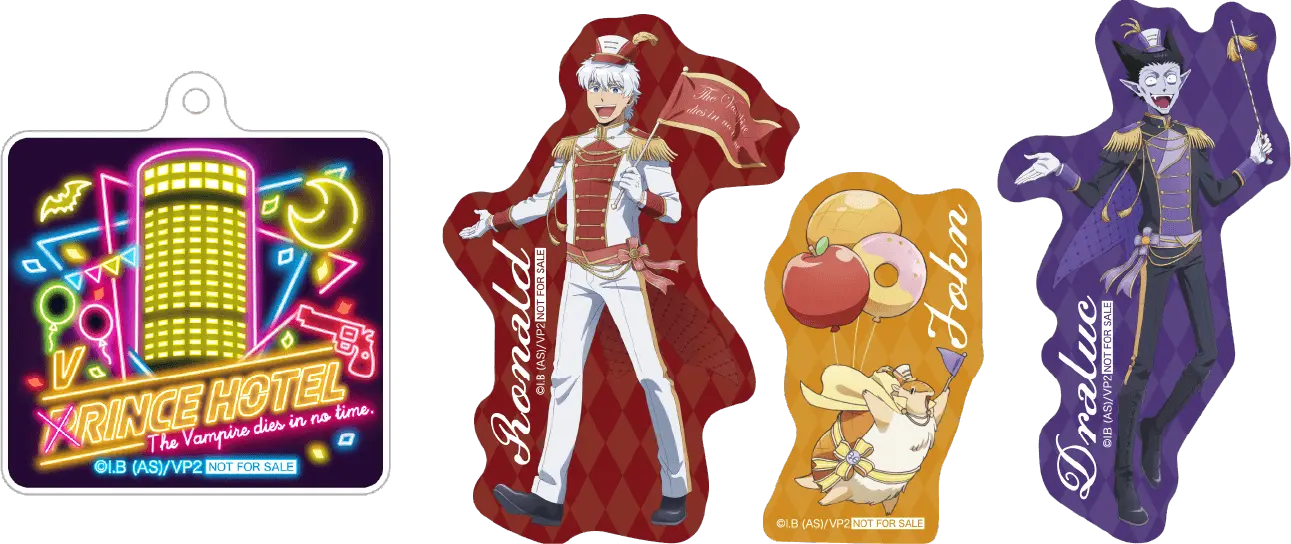 ヴリンスホテルネオン文字キーホルダー&ステッカーシール3種