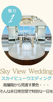 Sky View Wedding　スカイビューウエディング　高層階から見渡す景色・・・そんな非日常空間で特別な一日を
