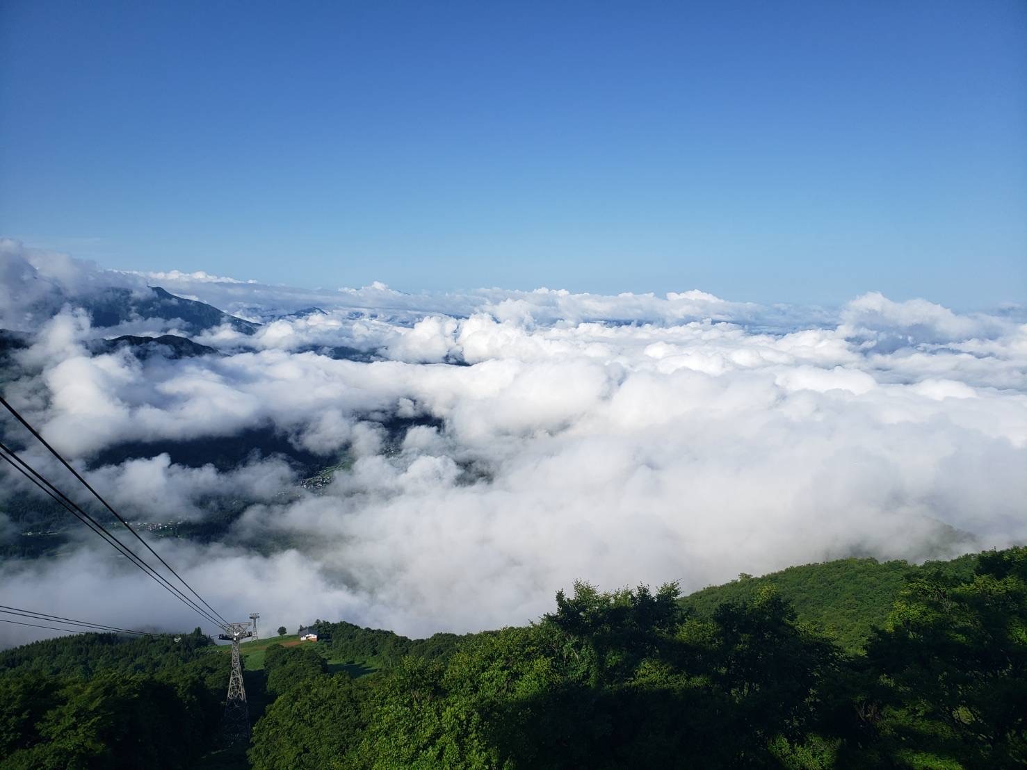 朝の光に包まれる八海山の雲海