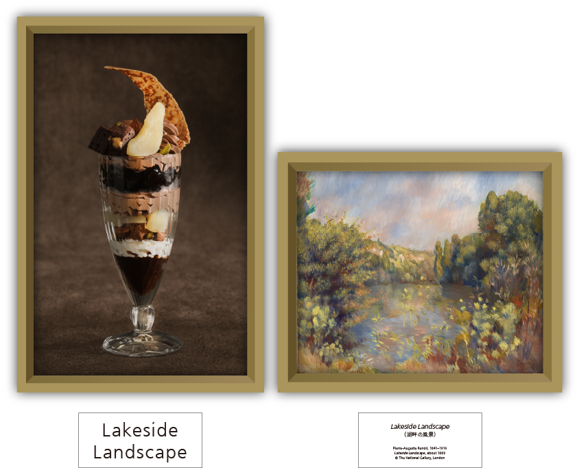 ルノワールの作品「湖畔の風景」がモチーフのオリジナルパフェ