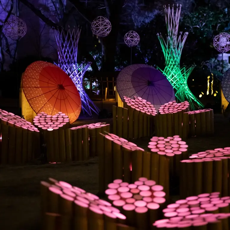 「高輪 桜まつり」限定の竹あかりライトアップ