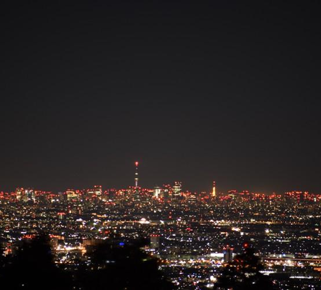 夜の帳が降りると、都心の光が灯る