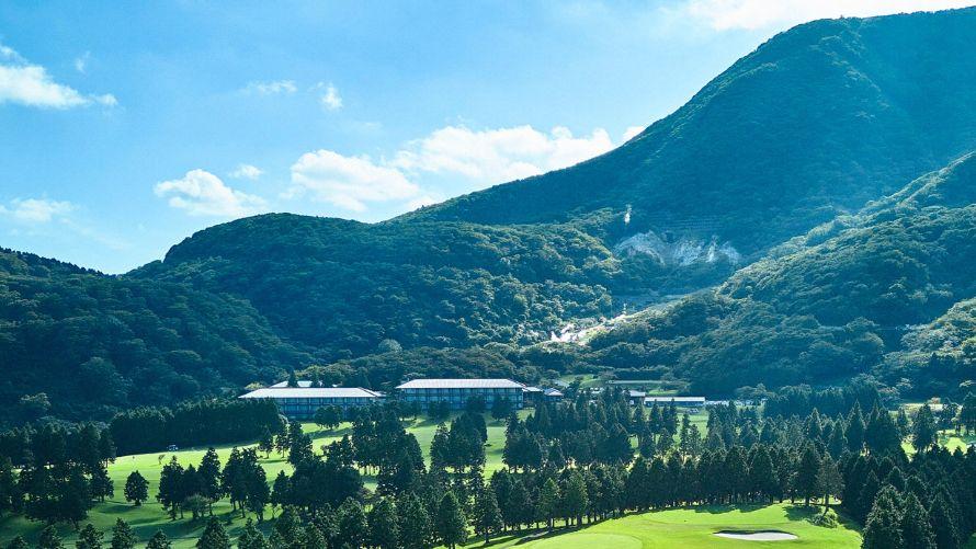 箱根湯の花プリンスホテルの庭園を写したものです。木々が生い茂り、朝日の光が差し込む美しい小道が続いています。非常に静かで、自然の豊かさを感じさせる風景です。